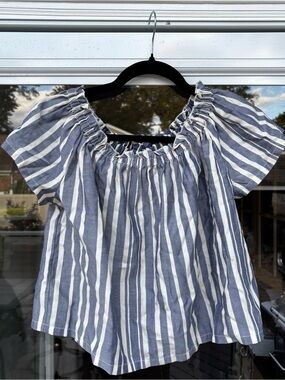 Chan Luu Blue White Striped Peasant Blouse-XS